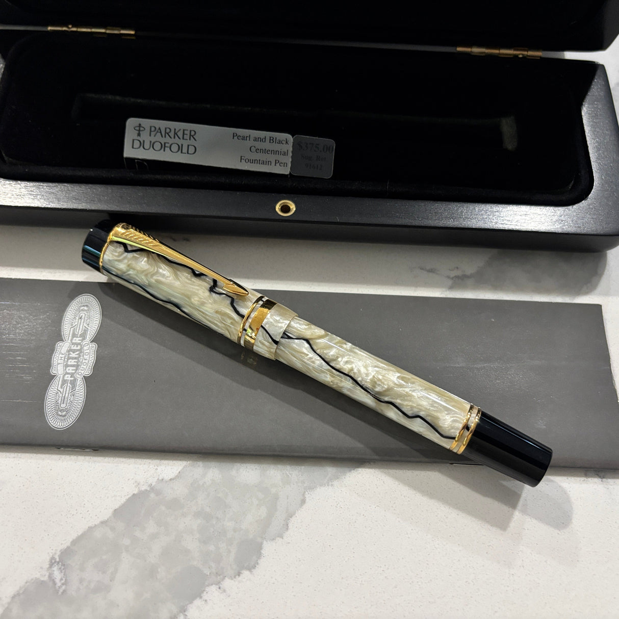 Parker Duofold Centennial Black and Pearl Fountain Pen - Medium 18kt Gold Nib