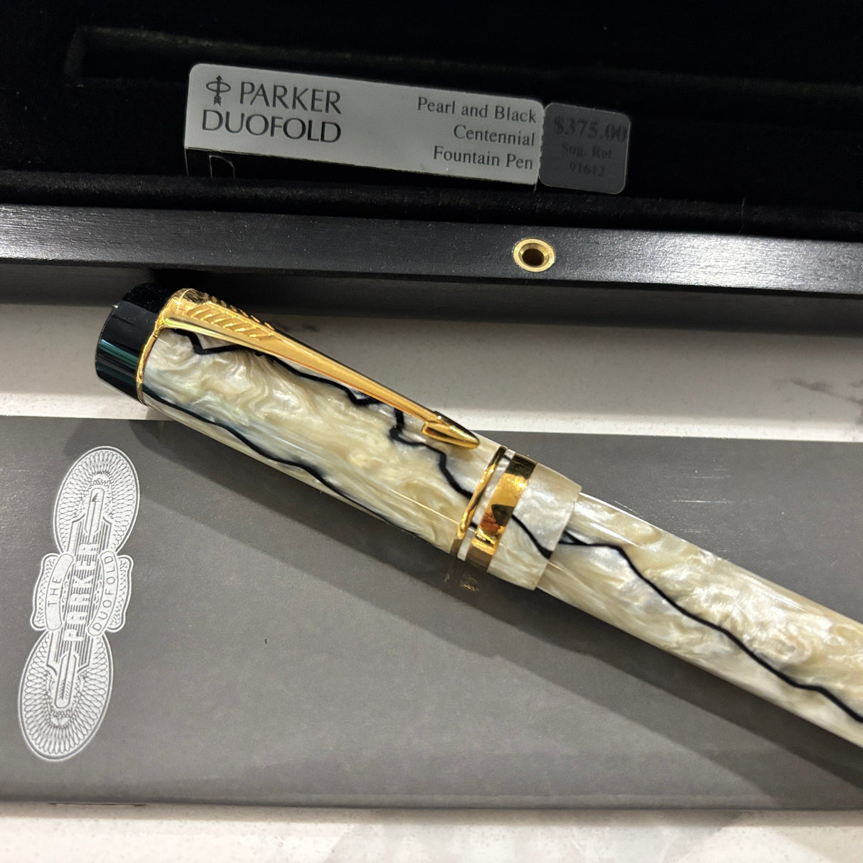 Parker Duofold Centennial Black and Pearl Fountain Pen - Medium 18kt Gold Nib