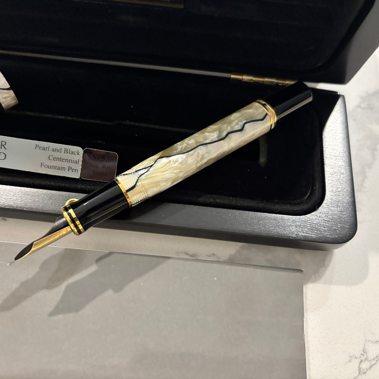 Parker Duofold Centennial Black and Pearl Fountain Pen - Medium 18kt Gold Nib