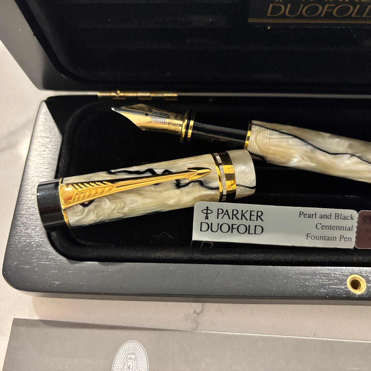 Parker Duofold Centennial Black and Pearl Fountain Pen - Medium 18kt Gold Nib