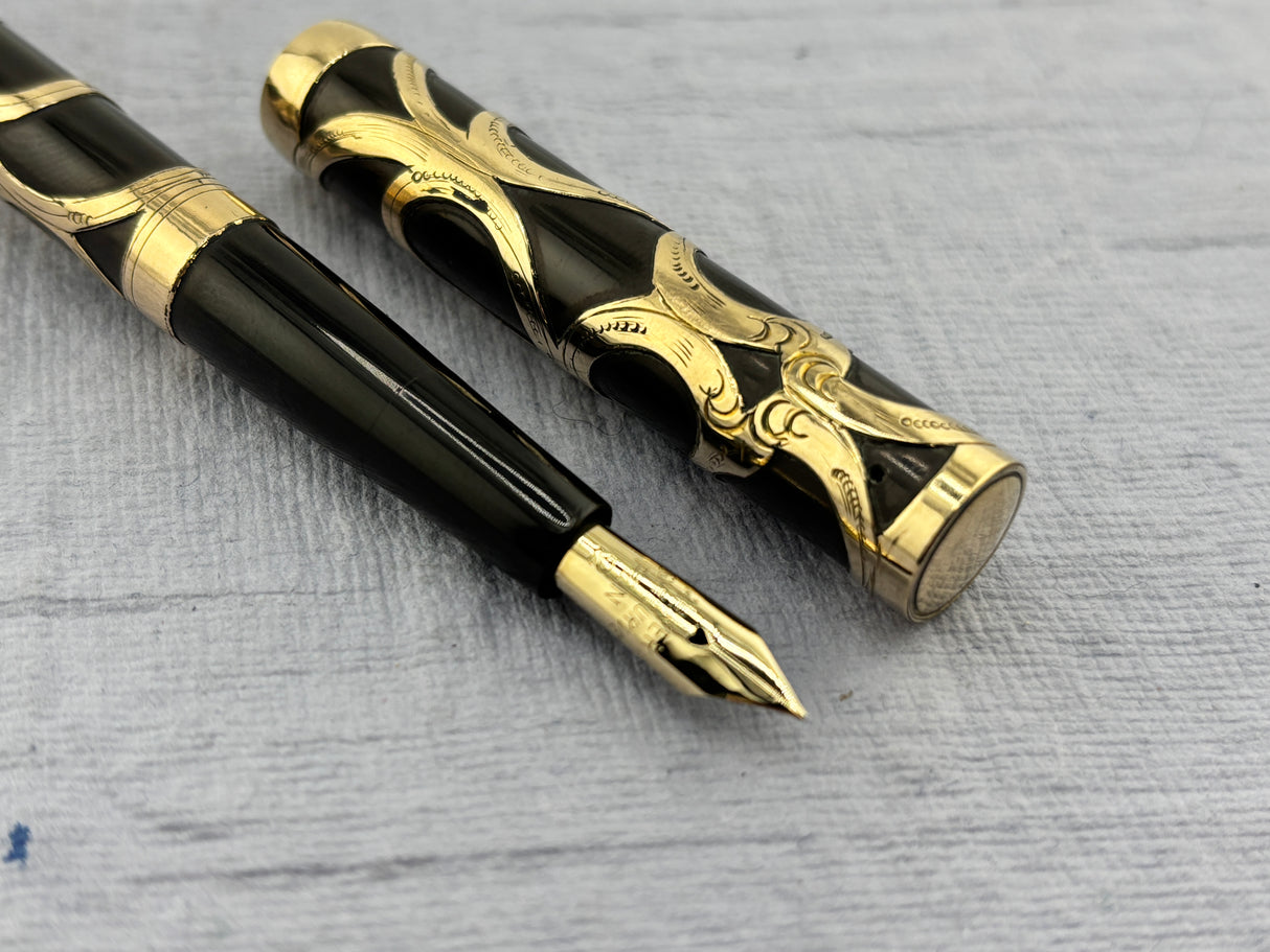 Parker Lucky Curve #16 Gold Filled Filigree Overlay Eyedropper - Fountain Pen