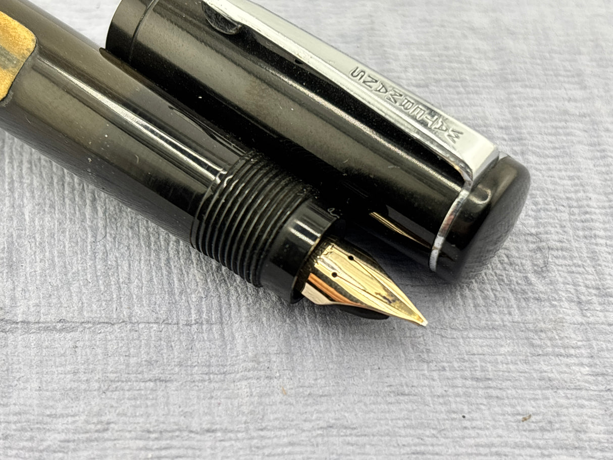 Waterman's USA LATE MODEL Safety Black with clip still have sticker on it "Music Nib" - Fountain Pen