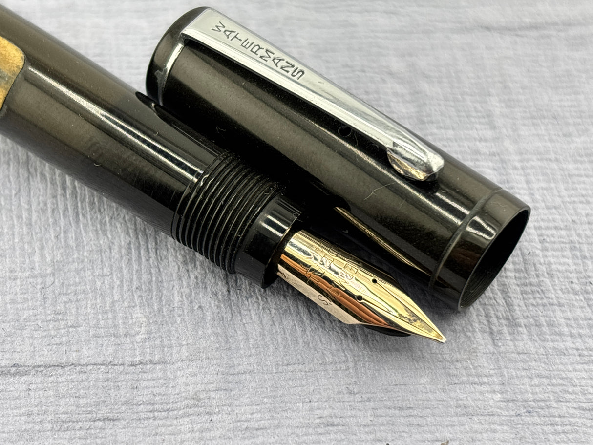 Waterman's USA LATE MODEL Safety Black with clip still have sticker on it "Music Nib" - Fountain Pen