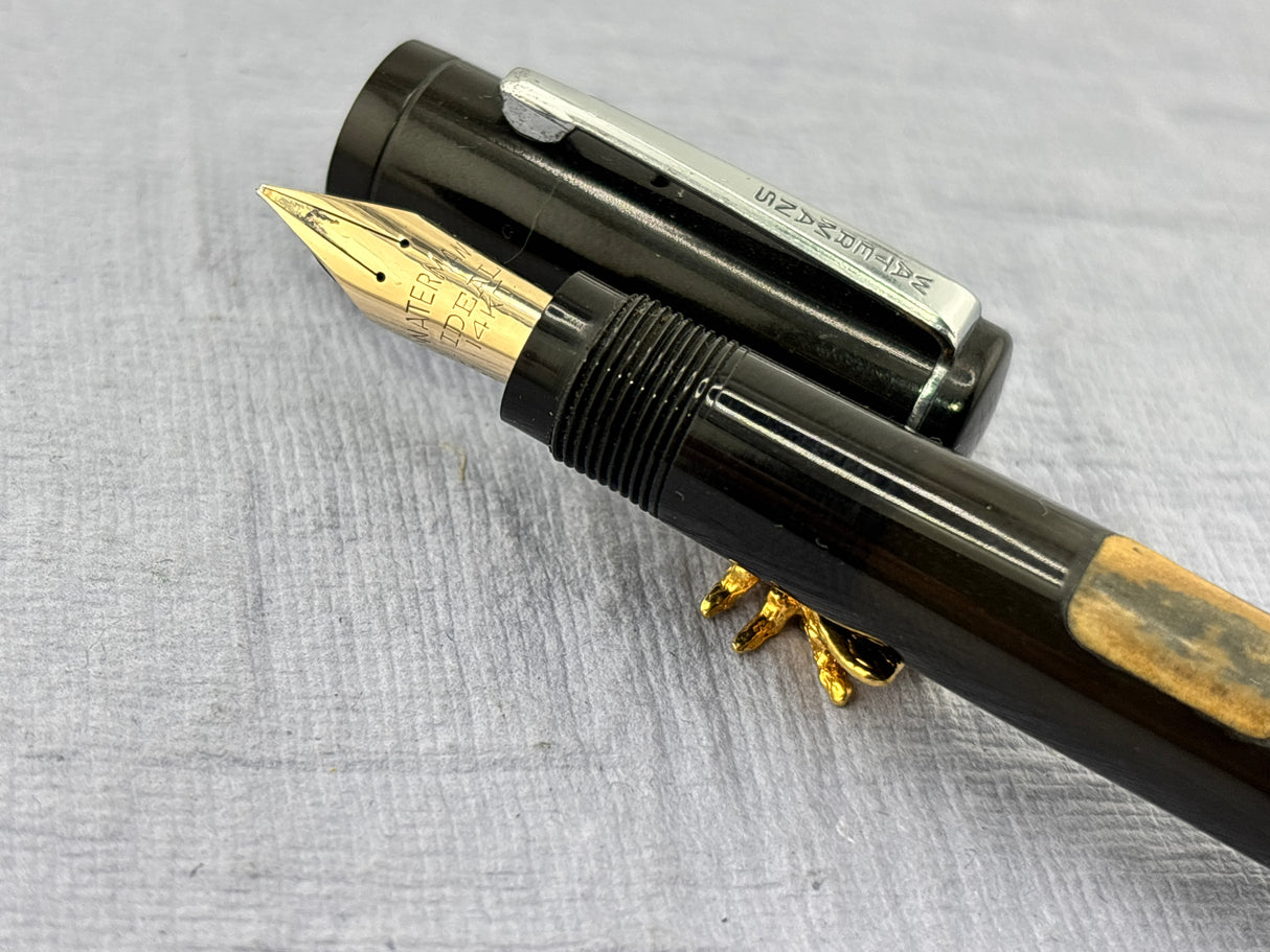 Waterman's USA LATE MODEL Safety Black with clip still have sticker on it "Music Nib" - Fountain Pen