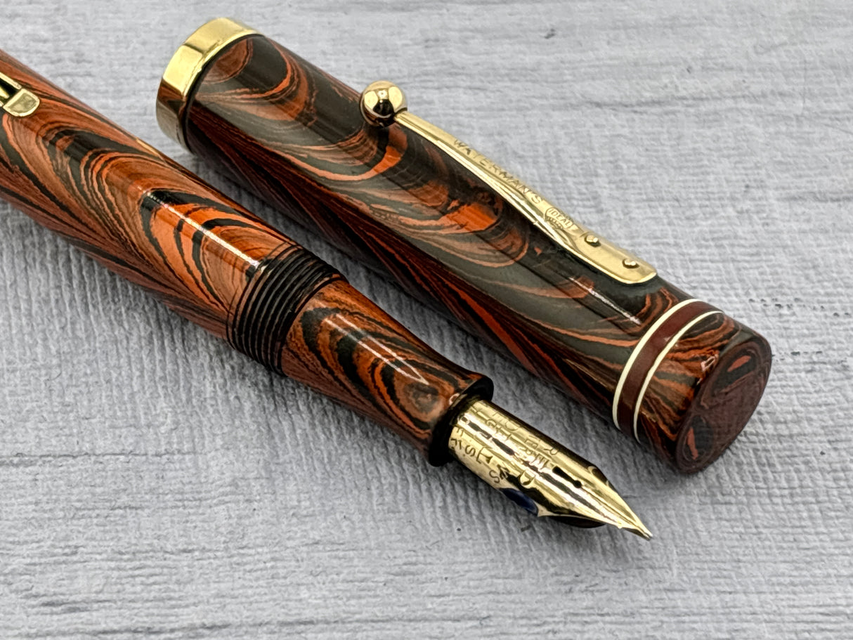 Waterman #5 Red/Black Ripple with Red Band + Correct "red" Nib - Fountain Pen