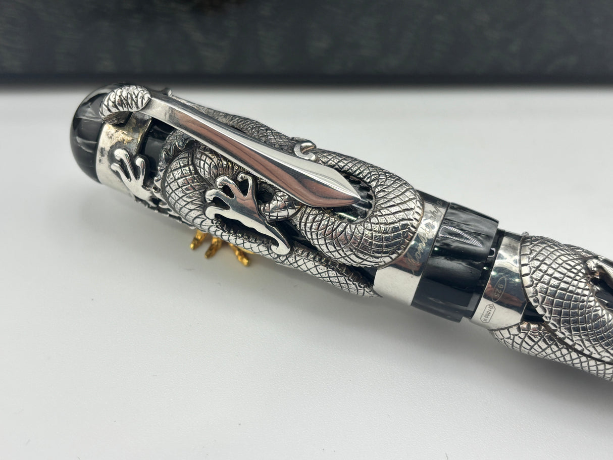 Montegrappa Iconic 1995 Sterling Silver & Celluloid Dragon Limited Edition Fountain Pen - Medium 18kt Gold Nib