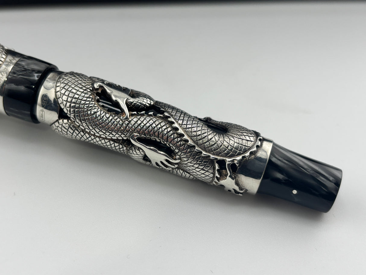 Montegrappa Iconic 1995 Sterling Silver & Celluloid Dragon Limited Edition Fountain Pen - Medium 18kt Gold Nib