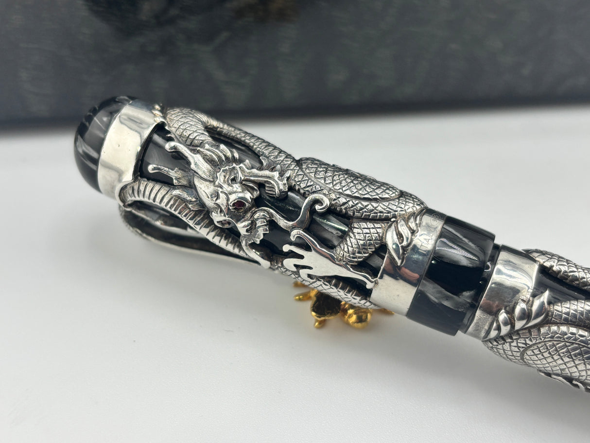 Montegrappa Iconic 1995 Sterling Silver & Celluloid Dragon Limited Edition Fountain Pen - Medium 18kt Gold Nib
