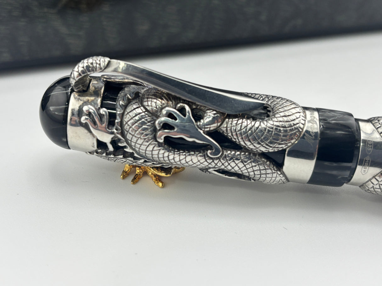 Montegrappa Iconic 1995 Sterling Silver & Celluloid Dragon Limited Edition Fountain Pen - Medium 18kt Gold Nib