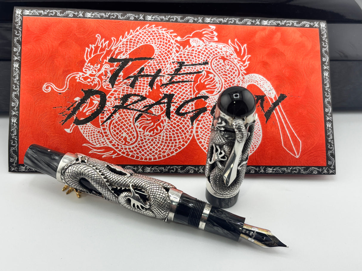 Montegrappa Iconic 1995 Sterling Silver & Celluloid Dragon Limited Edition Fountain Pen - Medium 18kt Gold Nib