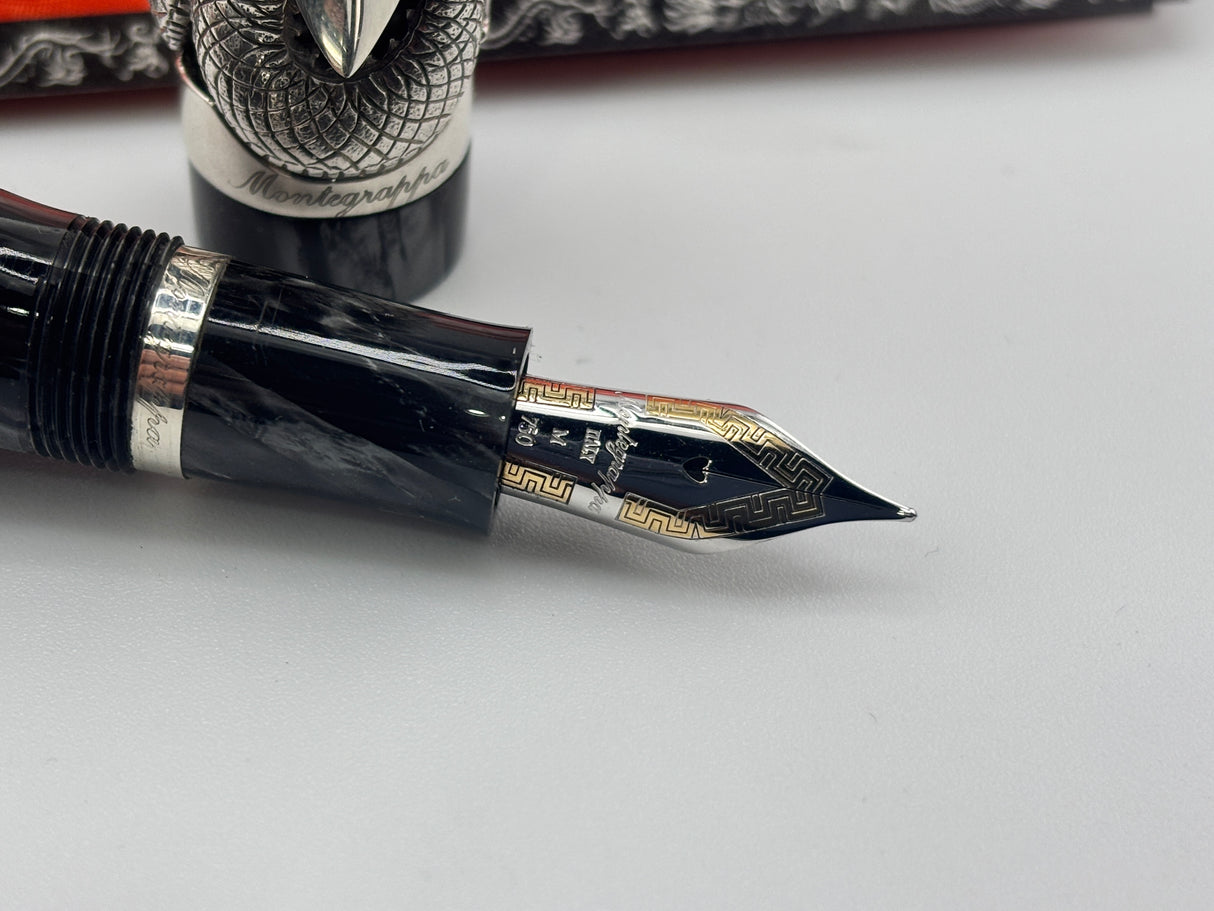 Montegrappa Iconic 1995 Sterling Silver & Celluloid Dragon Limited Edition Fountain Pen - Medium 18kt Gold Nib