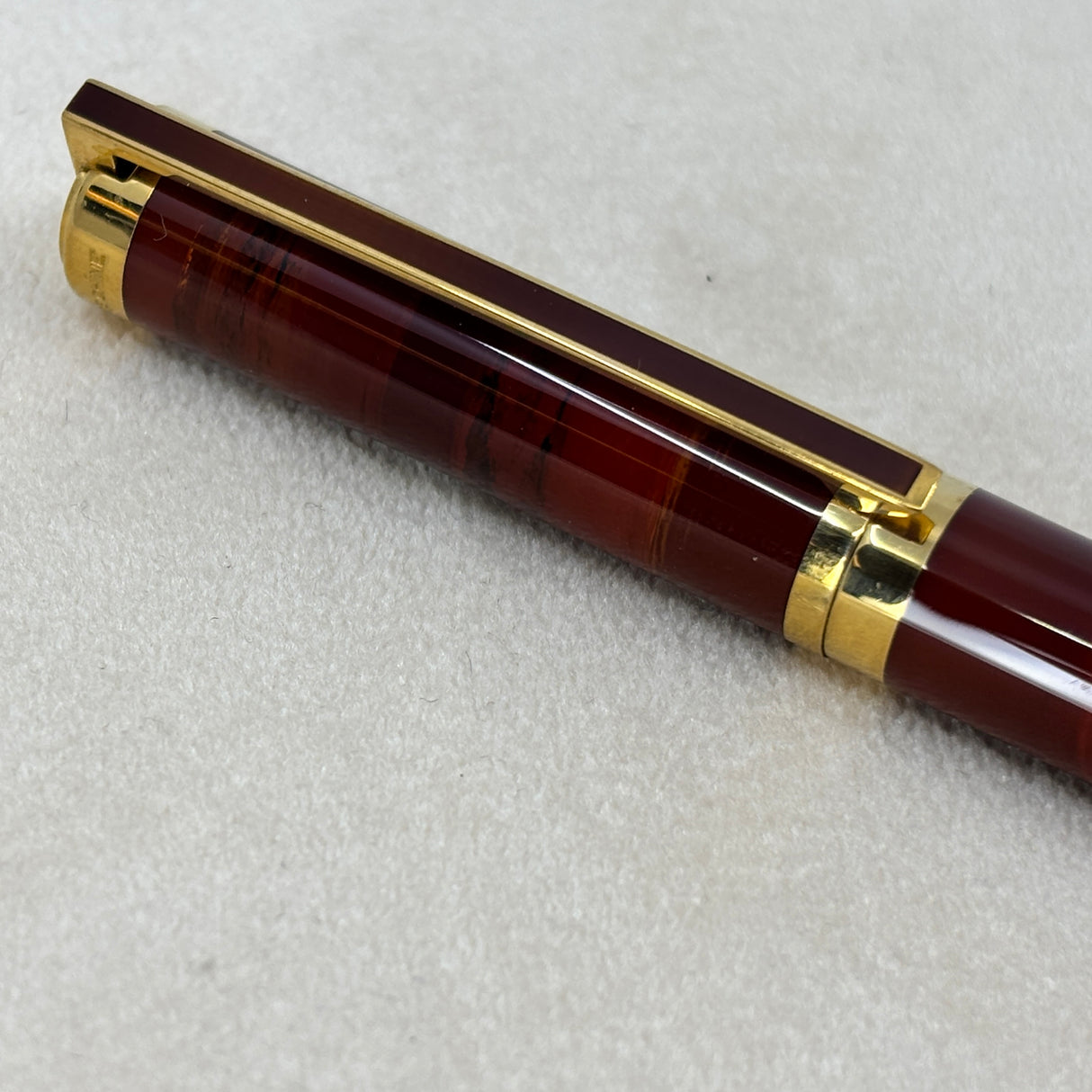 ST Dupont Classic Fountain Pen - Red Strata Gold trim circa 1980