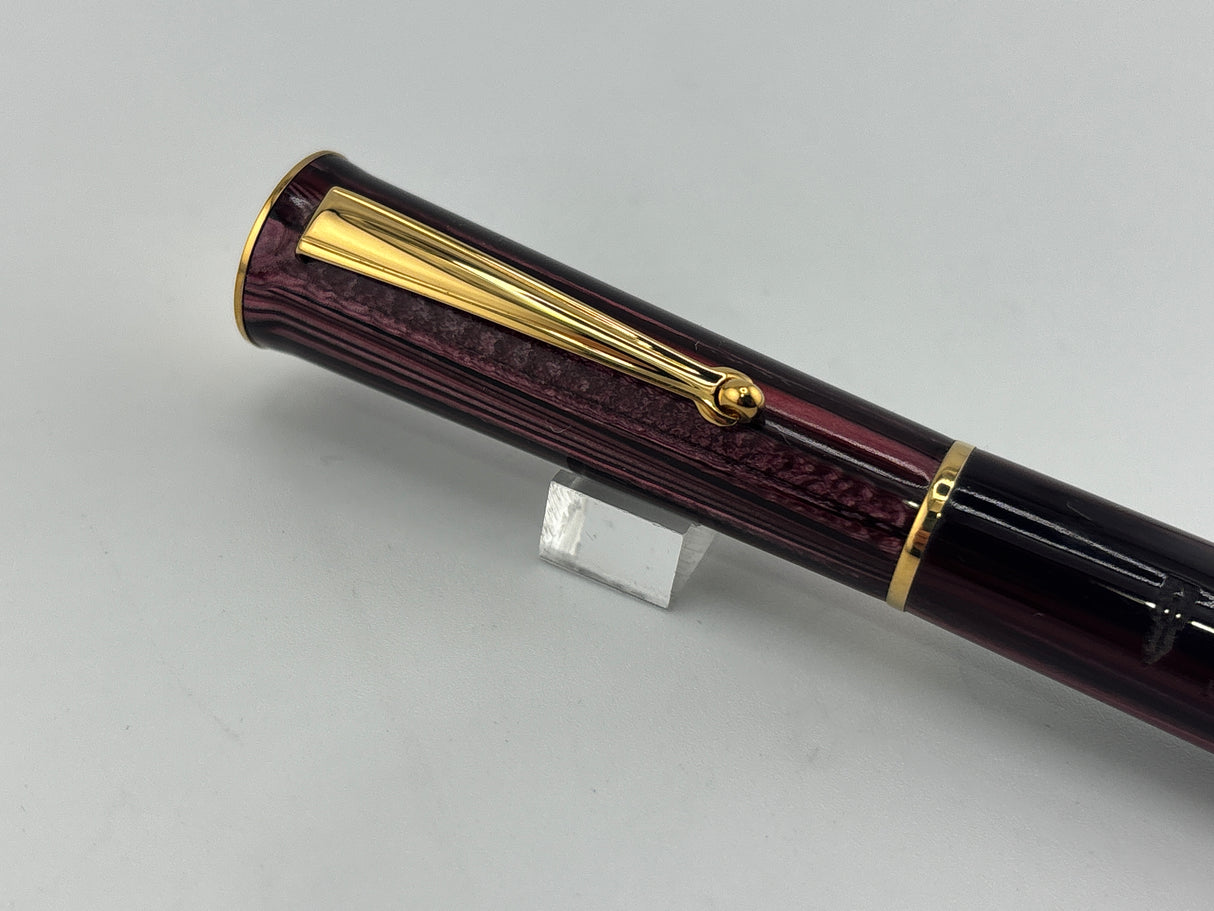 Delta Papillon Variegated Streaked Burgundy Resin Fountain Pen - Fine 18kt Gold Nib
