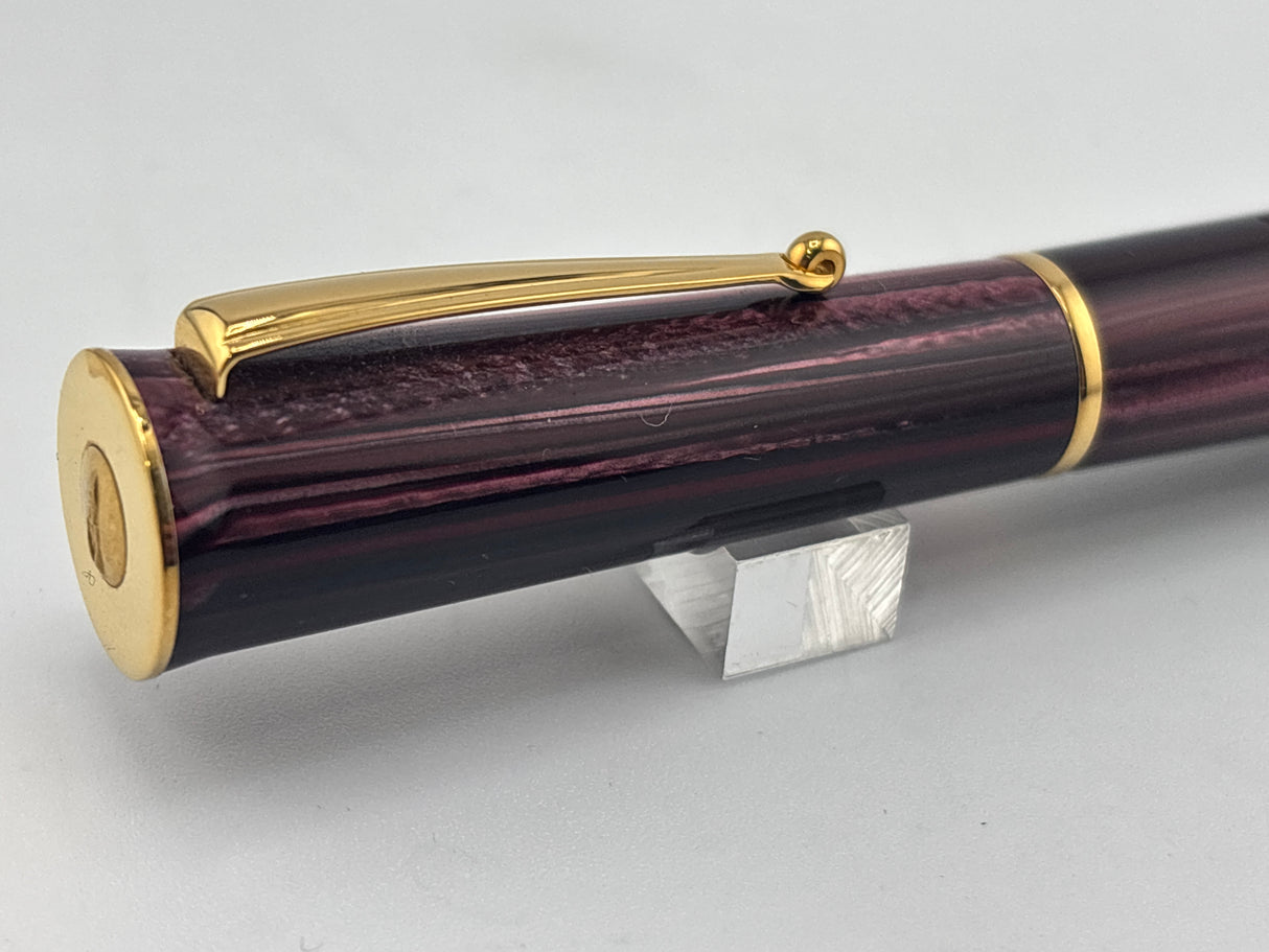 Delta Papillon Variegated Streaked Burgundy Resin Fountain Pen - Fine 18kt Gold Nib