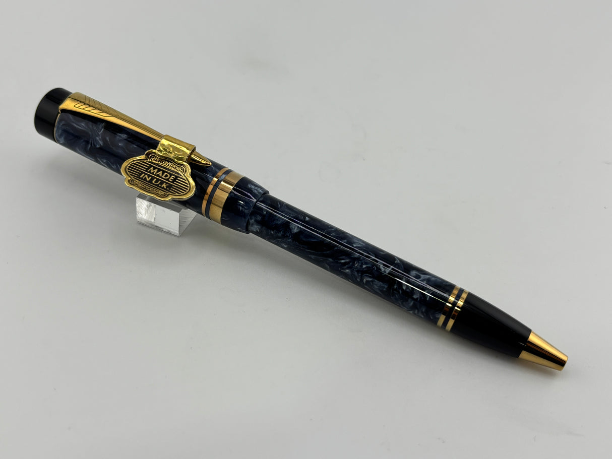 Parker Duofold Marbled Blue Cap Actuated Ballpoint Pen - The Original Style of the Duofold Ballpoint - Circa 1989 - Scarce!