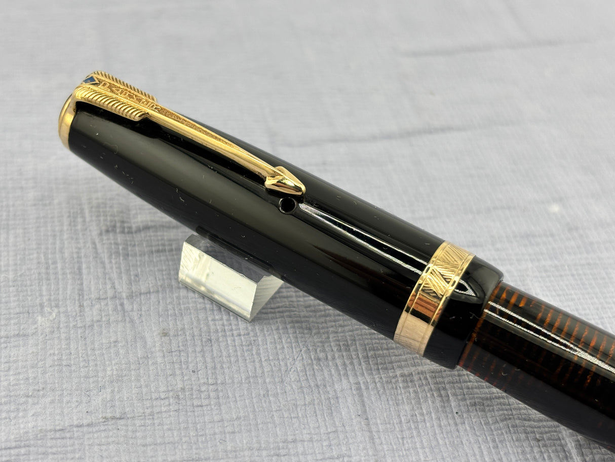 Parker Vacumatic Standard Black Cap striped transparent Laminated Barrel Diamond clip - Fountain Pen