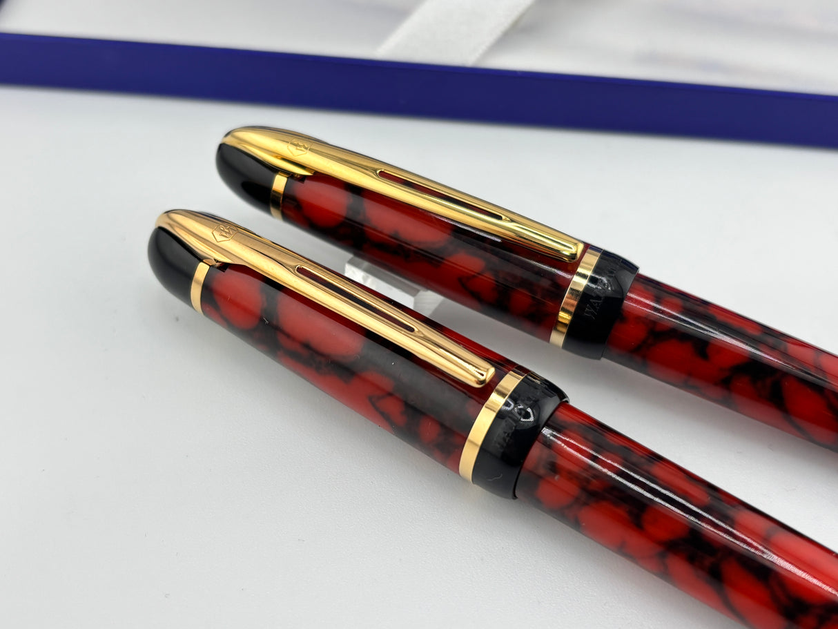 Waterman Phileas Set Red Marble - Roller Ball and Ball Pen