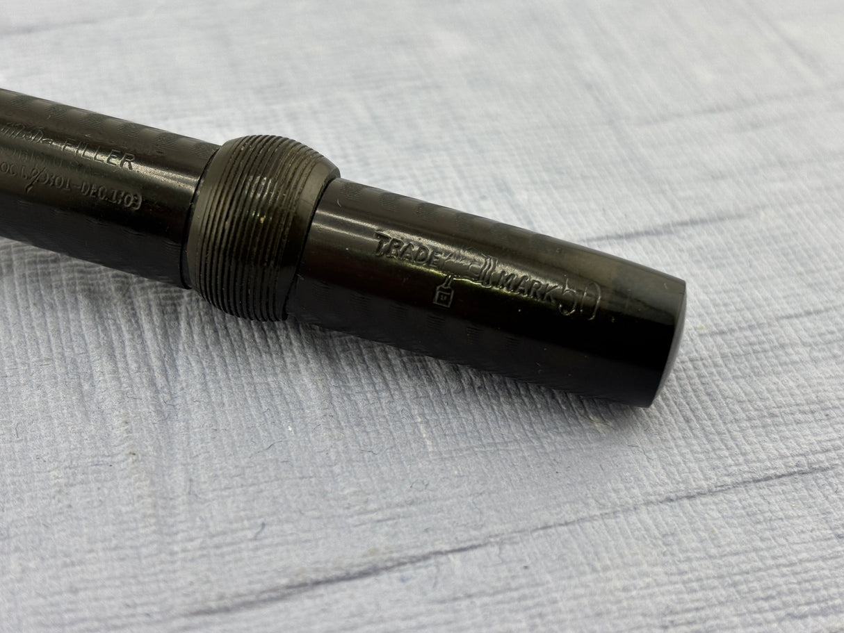 Conklin Toledo Crescent filler"50" Black hard Rubber chased # 5 nib very good flex - Fountain Pen