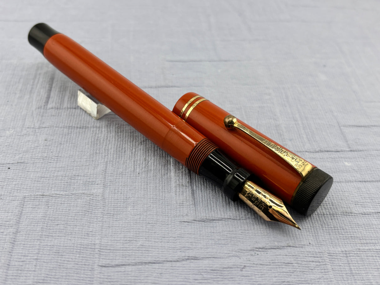 Parker Duofold Senior Orange " big brother " Good flexible nib ! - Fountain Pen