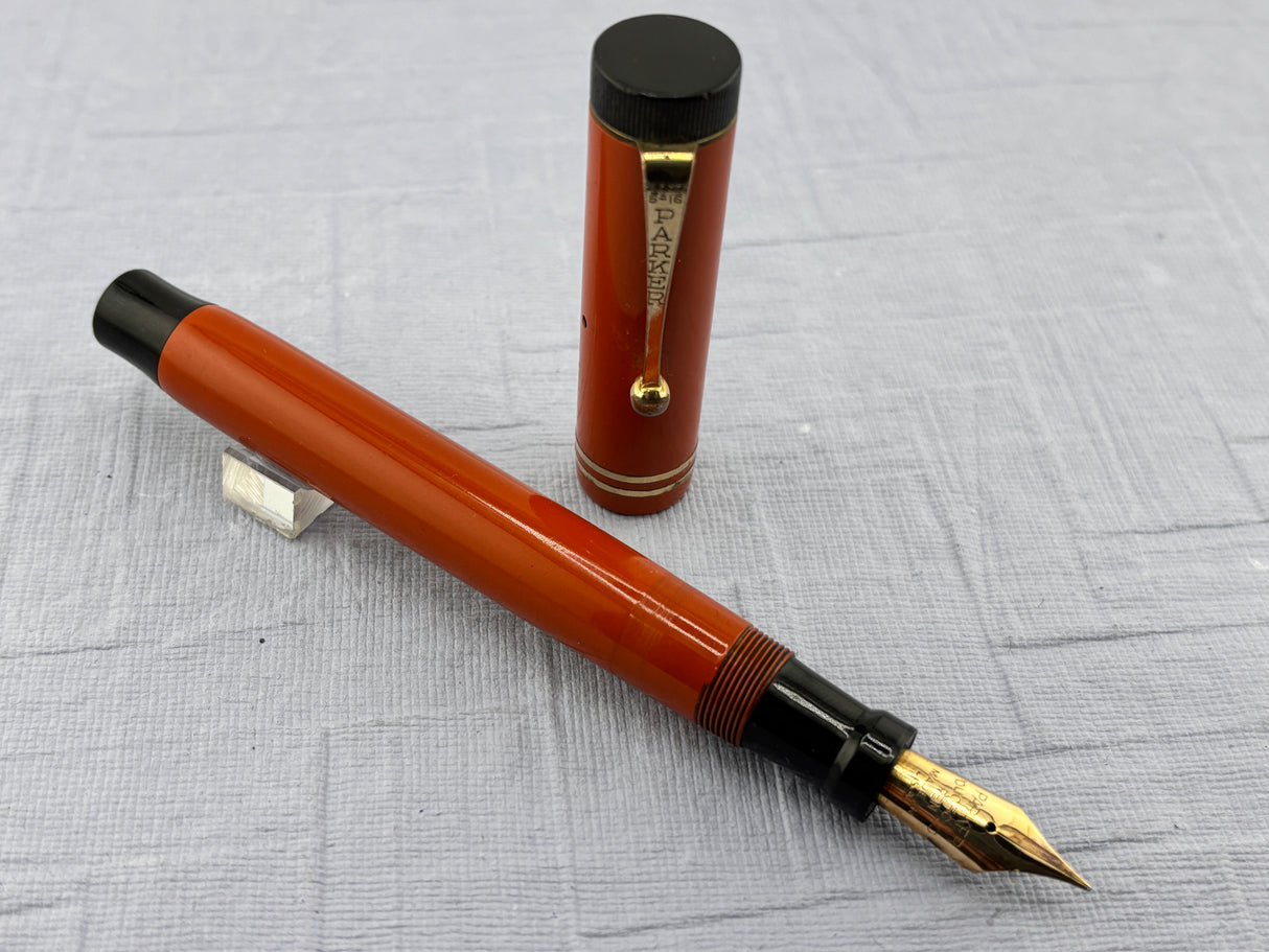 Parker Duofold Senior Orange " big brother " Good flexible nib ! - Fountain Pen