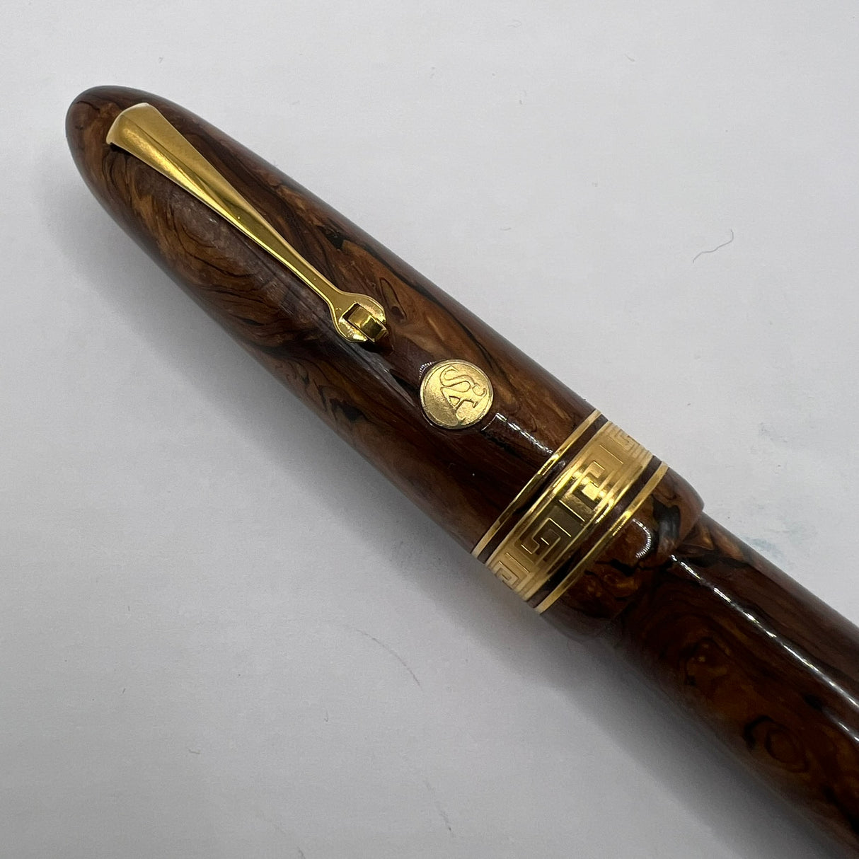 ASC (Armando Simoni Club) Ogiva Oversized Extra Art Nouveau Burl Celluloid Fountain Pen Ltd Ed - Medium Magic Flex #8 Size 18kt Gold Nib