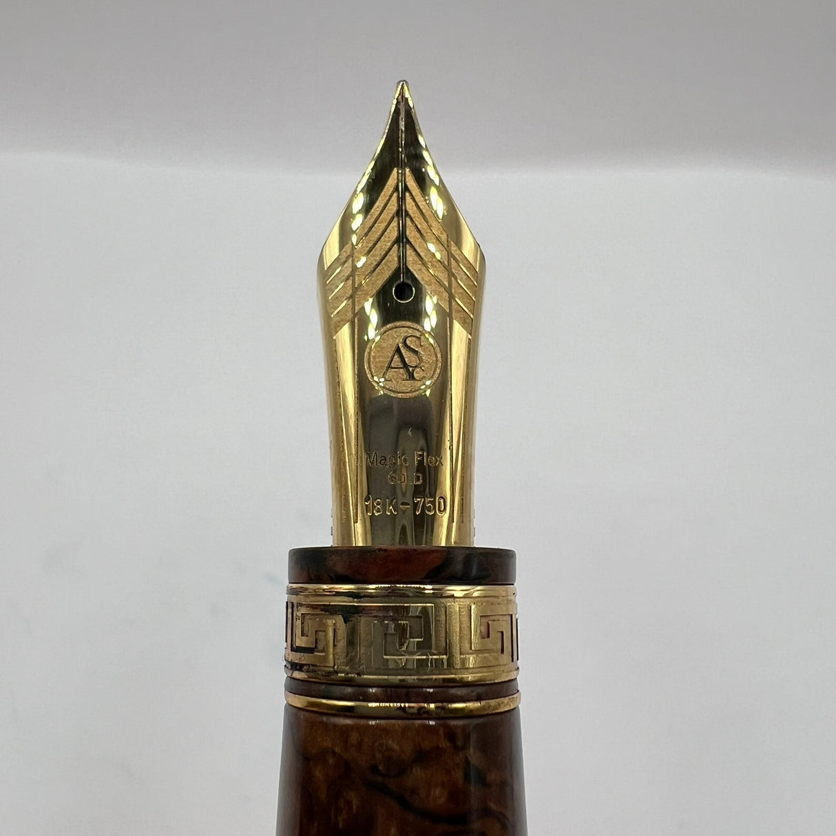 ASC (Armando Simoni Club) Ogiva Oversized Extra Art Nouveau Burl Celluloid Fountain Pen Ltd Ed - Medium Magic Flex #8 Size 18kt Gold Nib
