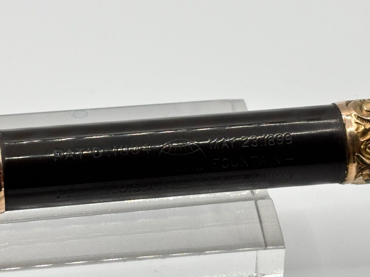 Waterman 13 Black chased Slip Cap 2 bands on barrel - Eye dropper filling system