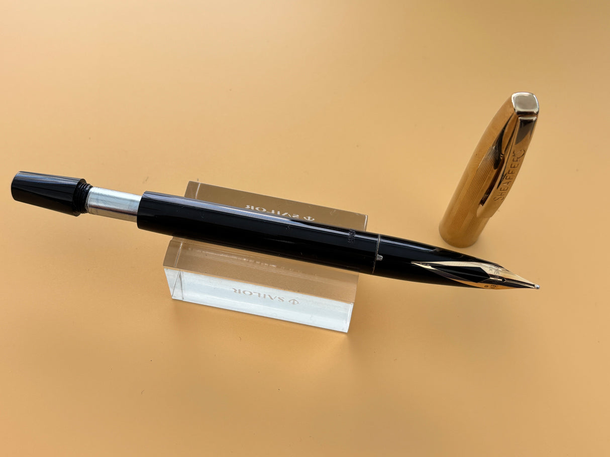 Sheaffer Imperial VII Black gold cap New condition - huge STUB NIB Rare ! - Fountain Pen