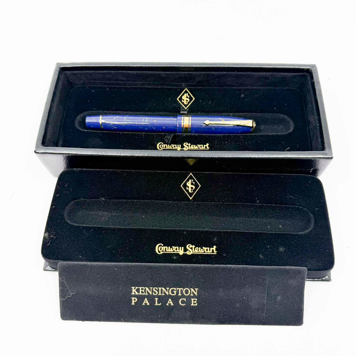 Conway Stewart 100 Sapphire Blue with Gold Flecks Fountain Pen - Double Broad 18kt Gold Nib