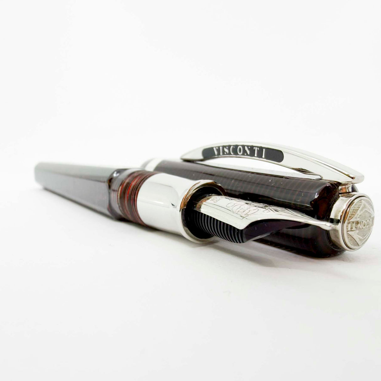 Visconti Wall Street Glittering Burgundy Striped Celluloid Fountain Pen - Flexible Fine 23K Palladium Nib