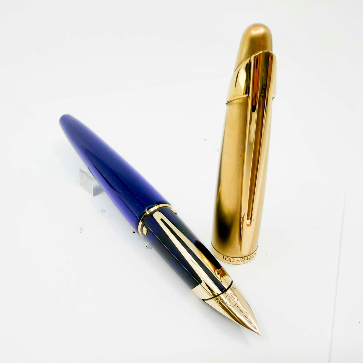 Waterman Edson Blue Translucent Fountain Pen - Fine 18kt Gold Nib