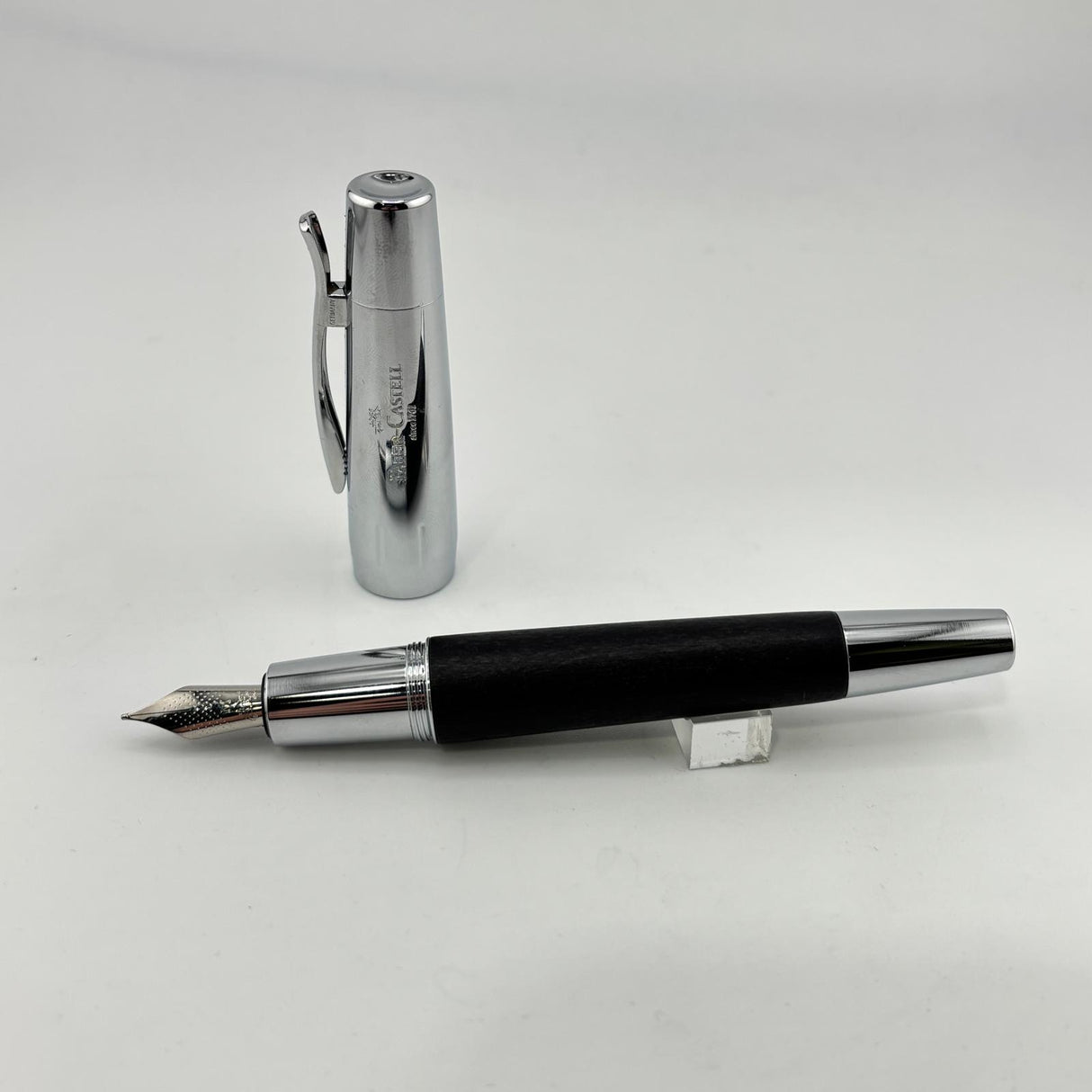Faber-Castell E-Motion Black wood barrel chrome cap - Fountain Pen