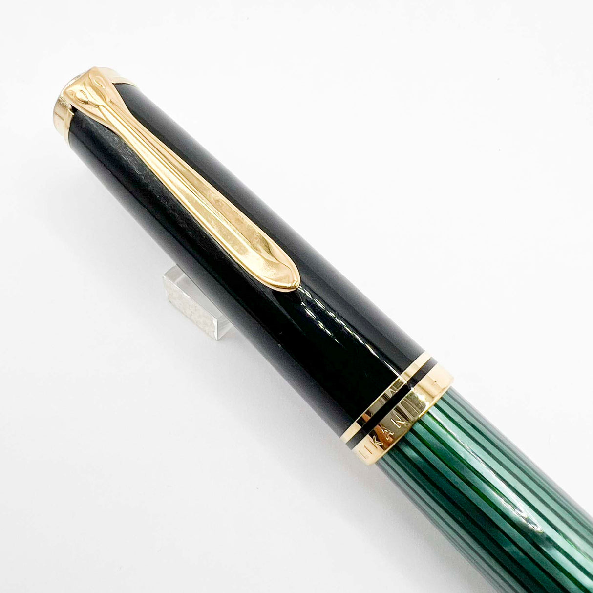 Pelikan M800 Souveran Black Cap & Green Striped Barrel Fountain Pen - Extra Fine 18kt Gold Nib