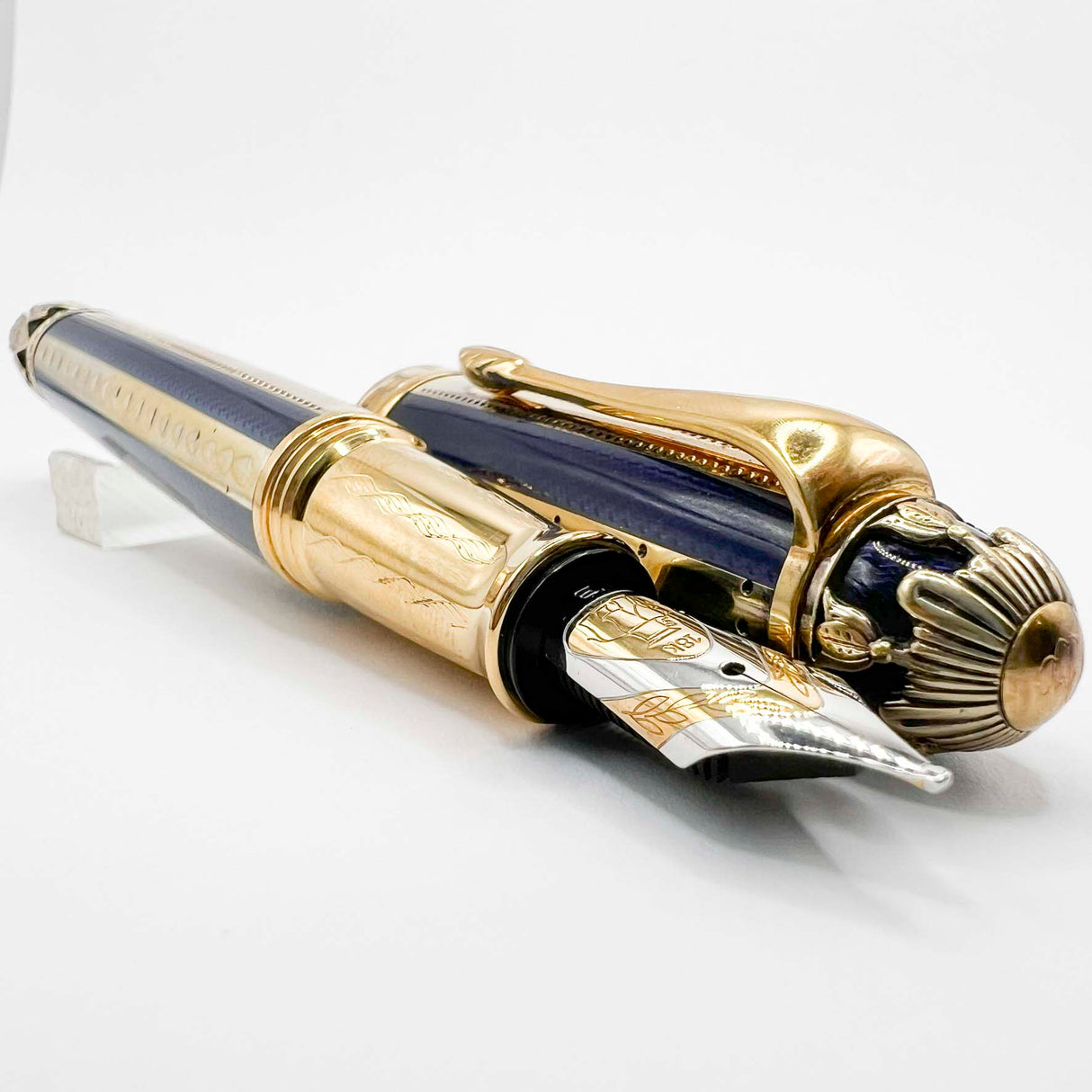 Michel Perchin Ribbed Blue Enamel and Gold Vermeil Limited Edition Fountain Pen (1995) - Broad 18kt Gold Nib