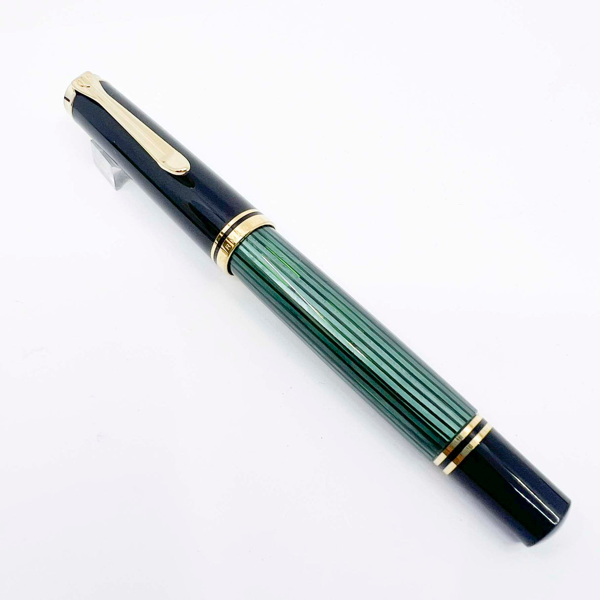Pelikan M600 Fountain Pen - Black Cap/Green Striped Barrel - Fine 14kt Gold Nib