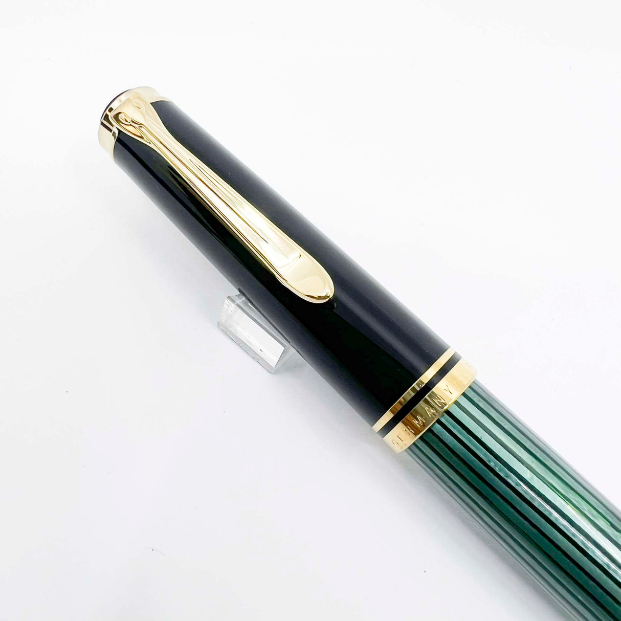 Pelikan M600 Fountain Pen - Black Cap/Green Striped Barrel - Fine 14kt Gold Nib