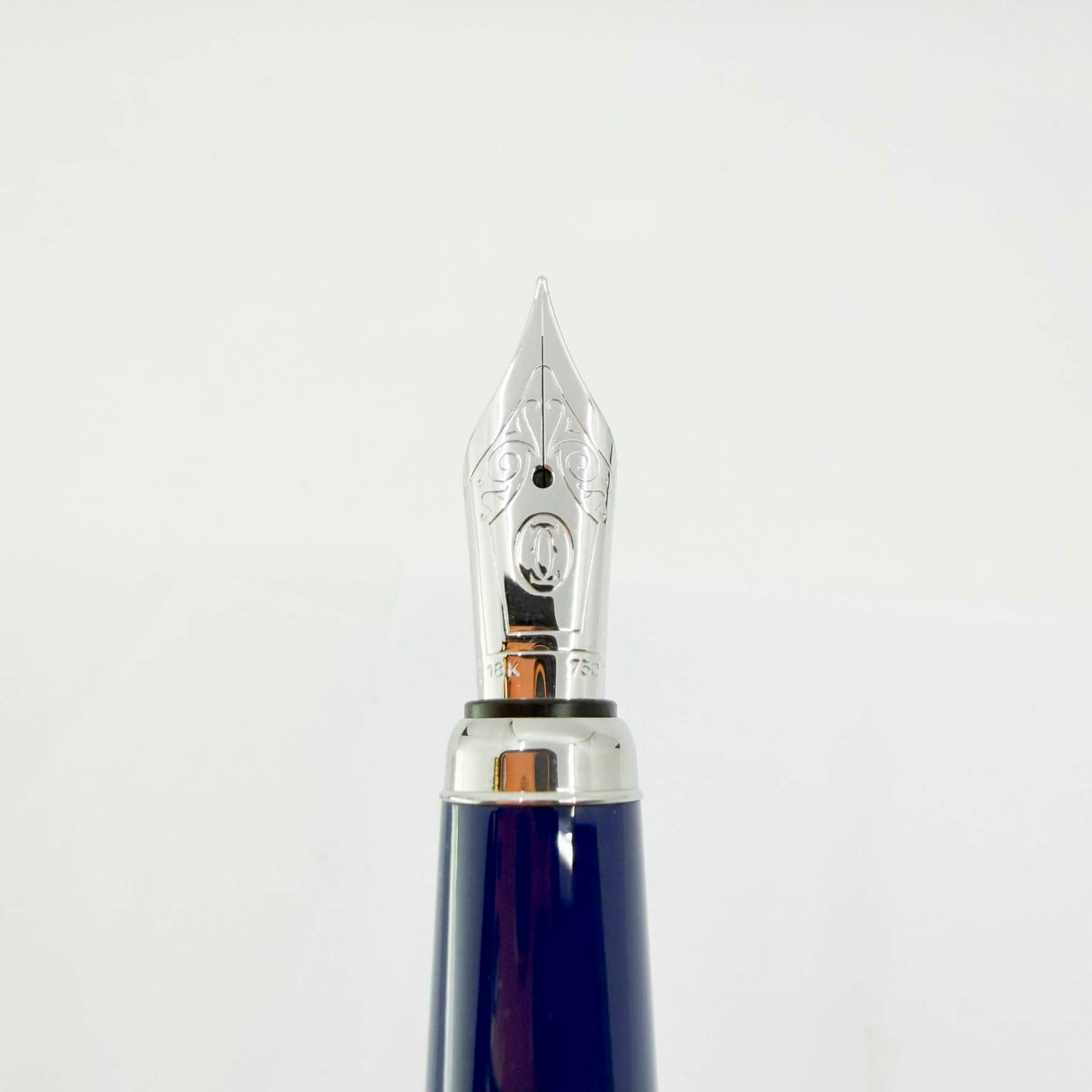 Cartier Platinum-Plated Art Deco Etched Lines & Blue Laque Limited Edition Fountain Pen - Fine 18kt Gold Nib