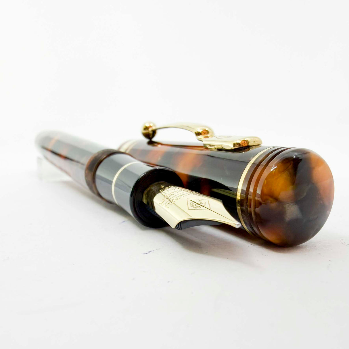 Conway Stewart Marble Brown Fountain Pen for Fountain Pen Hospital's 60th Anniversary #48 of 60 Pens- Fine 18kt Gold Nib - Cap Bands & Clip are 18kt Gold