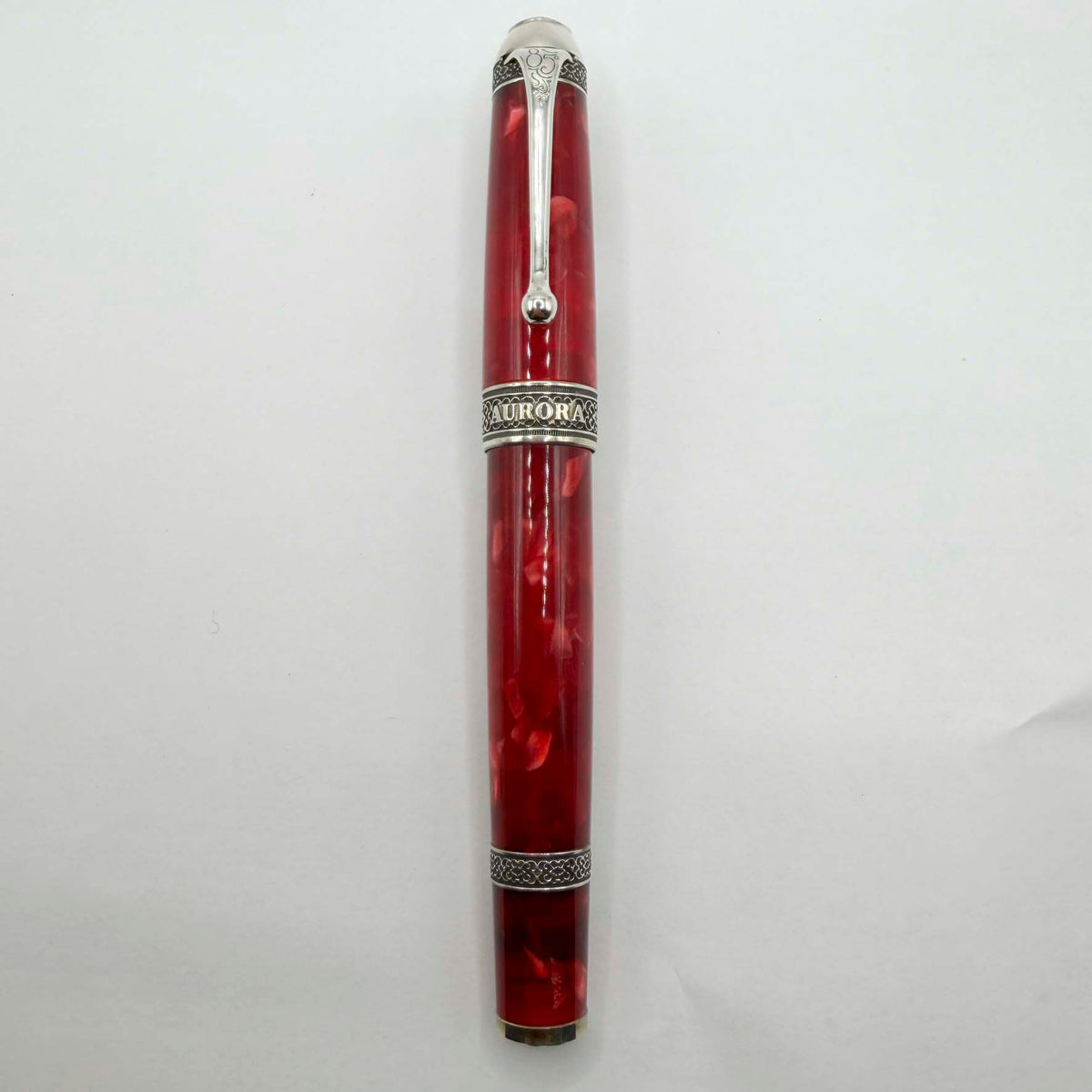 Aurora's 85th Anniversary Red Marble/Sterling Silver Limited Edition Fountain Pen - Broad 18kt Gold Nib