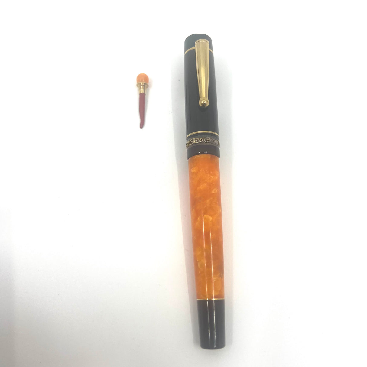 Delta Lucky Black/Orange Fountain Pen (aka WE)-  Medium 14kt Gold Nib