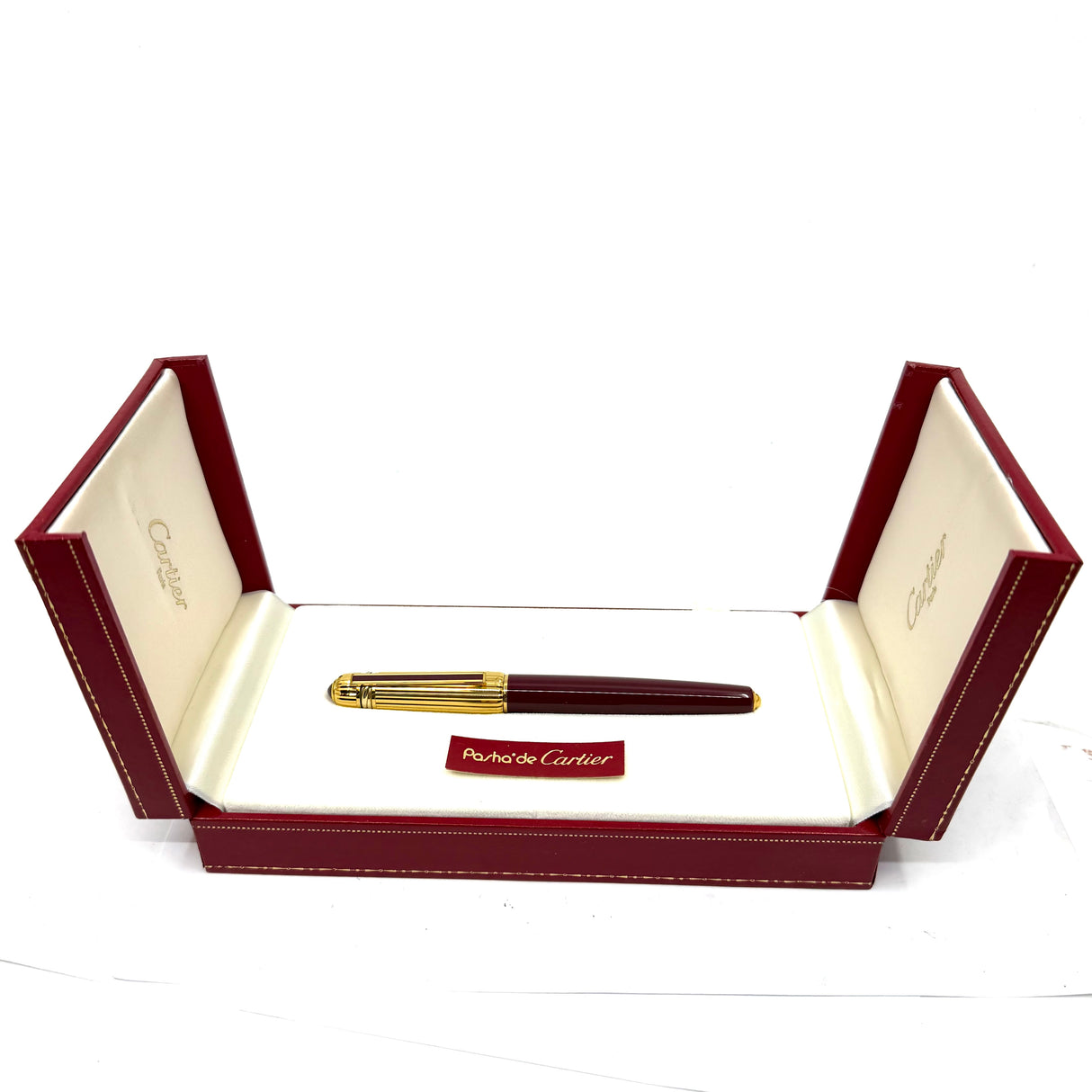Cartier Pasha Trinity Fountain Pen - Burgundy Lacquer Barrel & Clip - Fluted Heavy 10 Microns Gold Plated Cap - Broad 18kt Gold Nib - An Icon of Cartier!