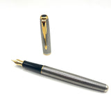 Parker Sonnet Sterling Silver Cisele Cross Hatch Fountain Pen -  Medium 18kt Gold Nib