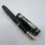 Visconti Grande Green Marbled/Bronze Streaked "Michelangelo" Celluloid  Fountain Pen Circa 2000 - Fine 18kt Gold Nib
