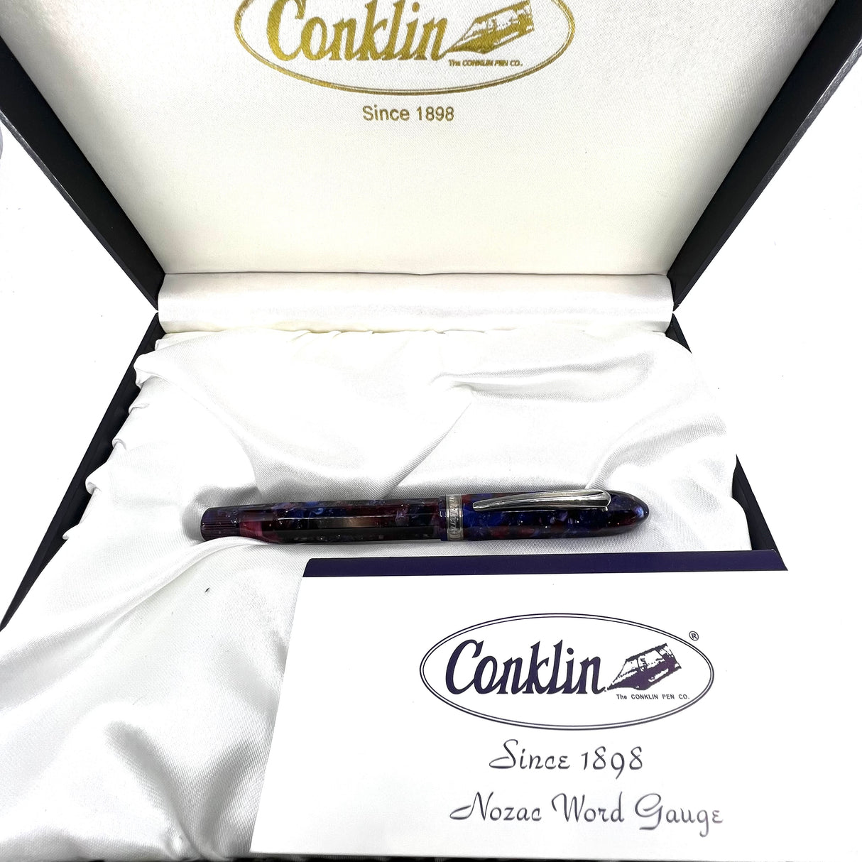 Conklin Nozac Word Gauge Demonstrator Blue and Red Celluloid (made by Visconti circa 2006) i-  Broad 18kt Gold Nib