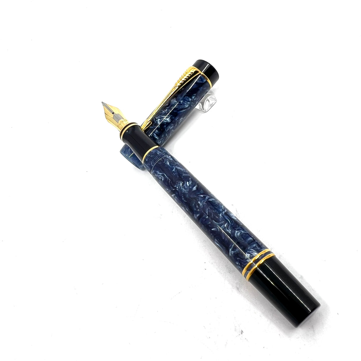 Parker Centennial (Largest Size) Duofold Blue Marble Fountain Pen - Early #31 Fine 14kt Gold Nib