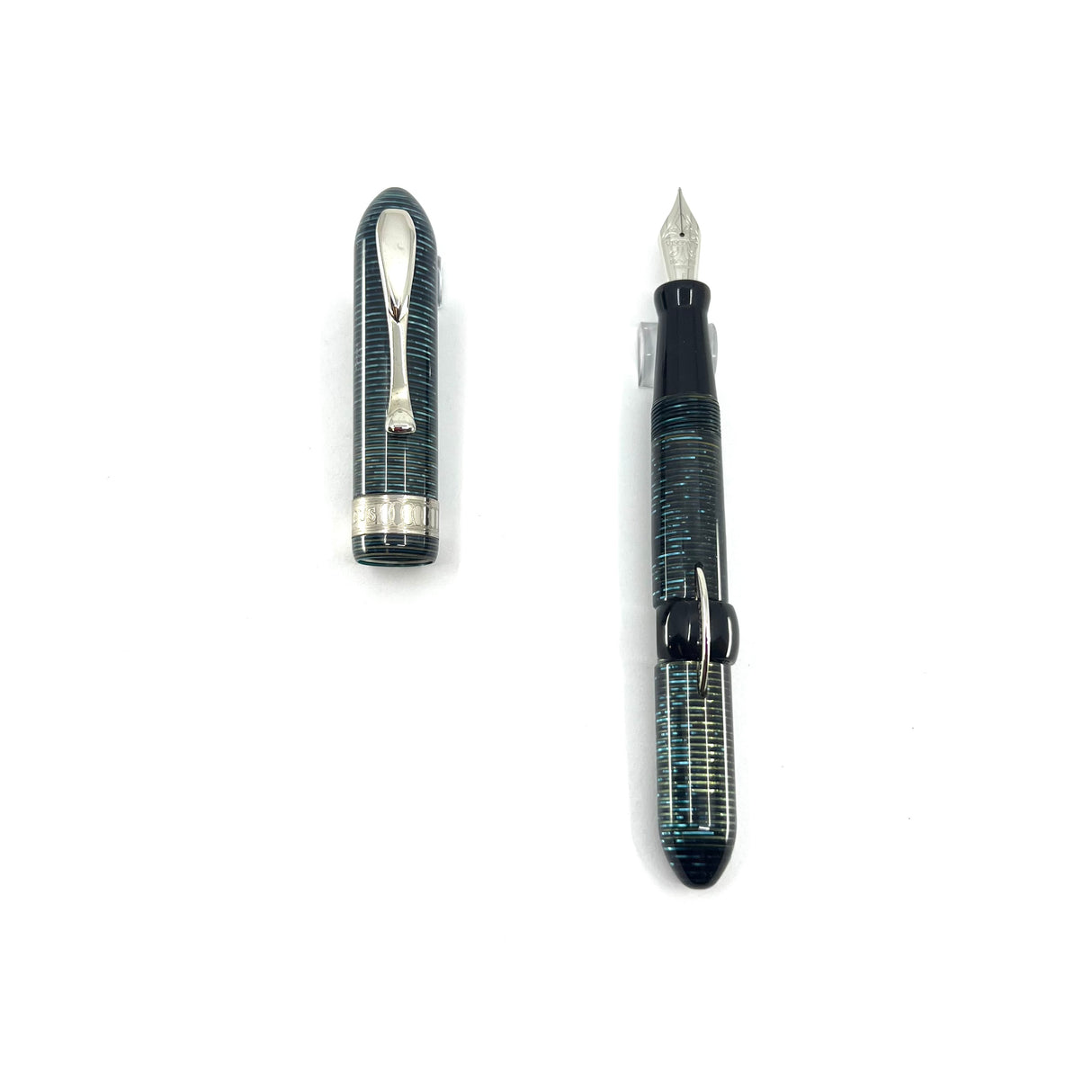 Visconti Copernicus Layered Blue Celluloid Fountain Pen - Fine 18kt Gold Nib