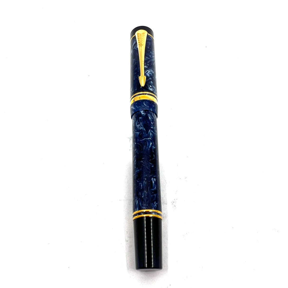 Parker Centennial (Largest Size) Duofold Blue Marble Fountain Pen - Early #31 Fine 14kt Gold Nib