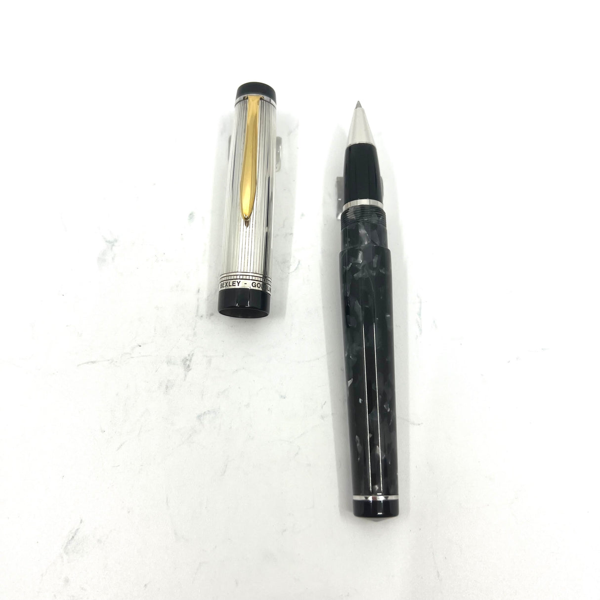 Bexley Goldline  Sterling Silver Cap Charcoal Gray Marble Rollerball