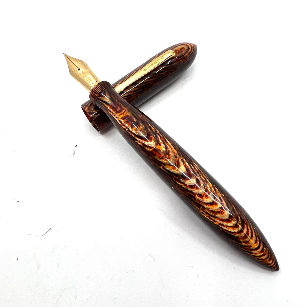 Oldwin Paris Torpedo Bronze Arco Spina (Fish Bone) Pattern Celluloid Ltd Ed  Fountain Pen - RARE!