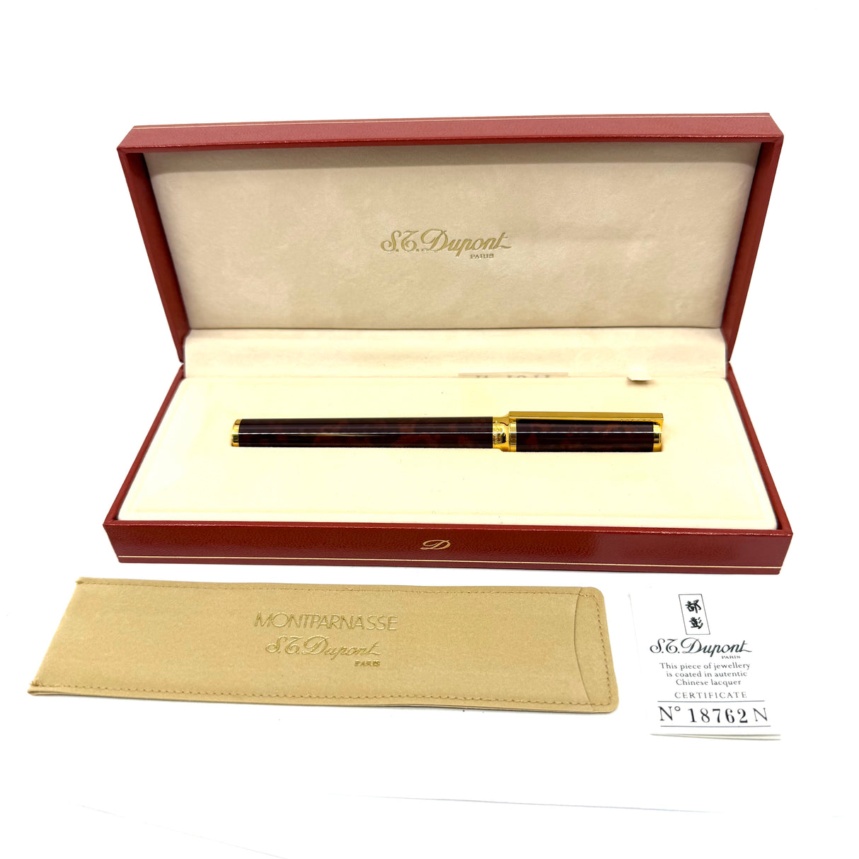 S. T. Dupont  Montparnasse Chairman  (Largest) Tortoiseshell Laque de Chine Fountain Pen - Fine 18kt Gold Nib - Rarely Found in MINT Condition!